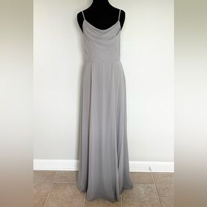 David’s Bridal Mercury Gray Cowl Neck Chiffon Gown – Size 6